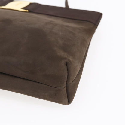 Salvatore Ferragamo Vala Shoulder Bag Suede, BROWN, SUEDE, Shoulder bag