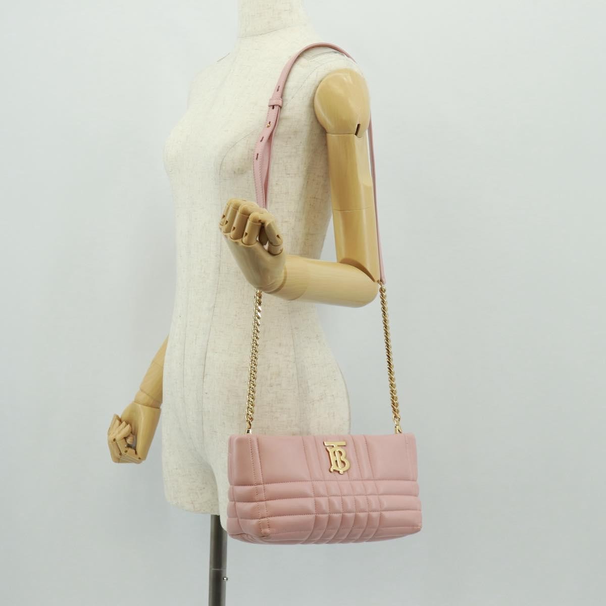 Burberry Lola Zip Shoulder Bag Quilted Leather, PINK, LEATHER, Shoulder bag