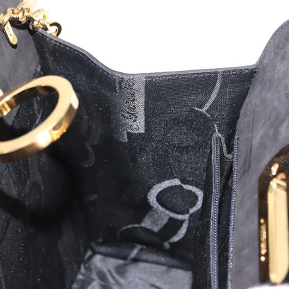Salvatore Ferragamo Vintage Gancini Chain Shoulder Bag Suede, BLACK, SUEDE, Shoulder bag