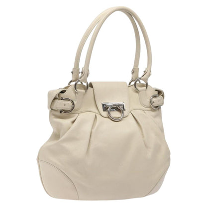 Salvatore Ferragamo Gancini Shoulder Bag Leather, WHITE, LEATHER, Shoulder bag
