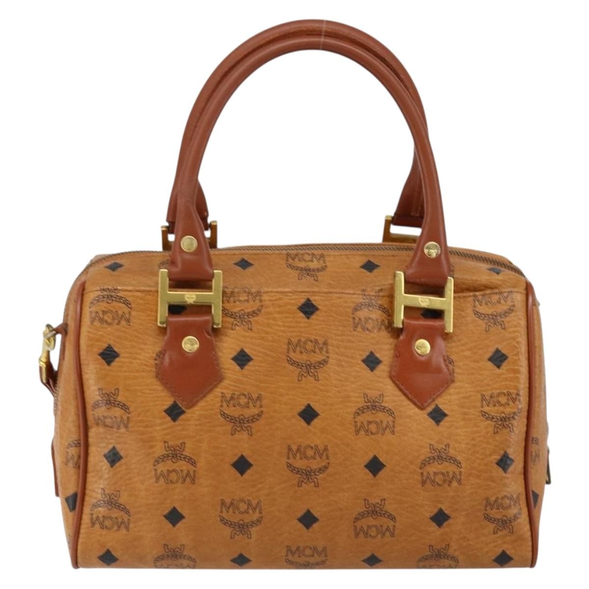 MCM Visetos Handbag Canvas and Leather, BROWN, CANVAS, Handbag