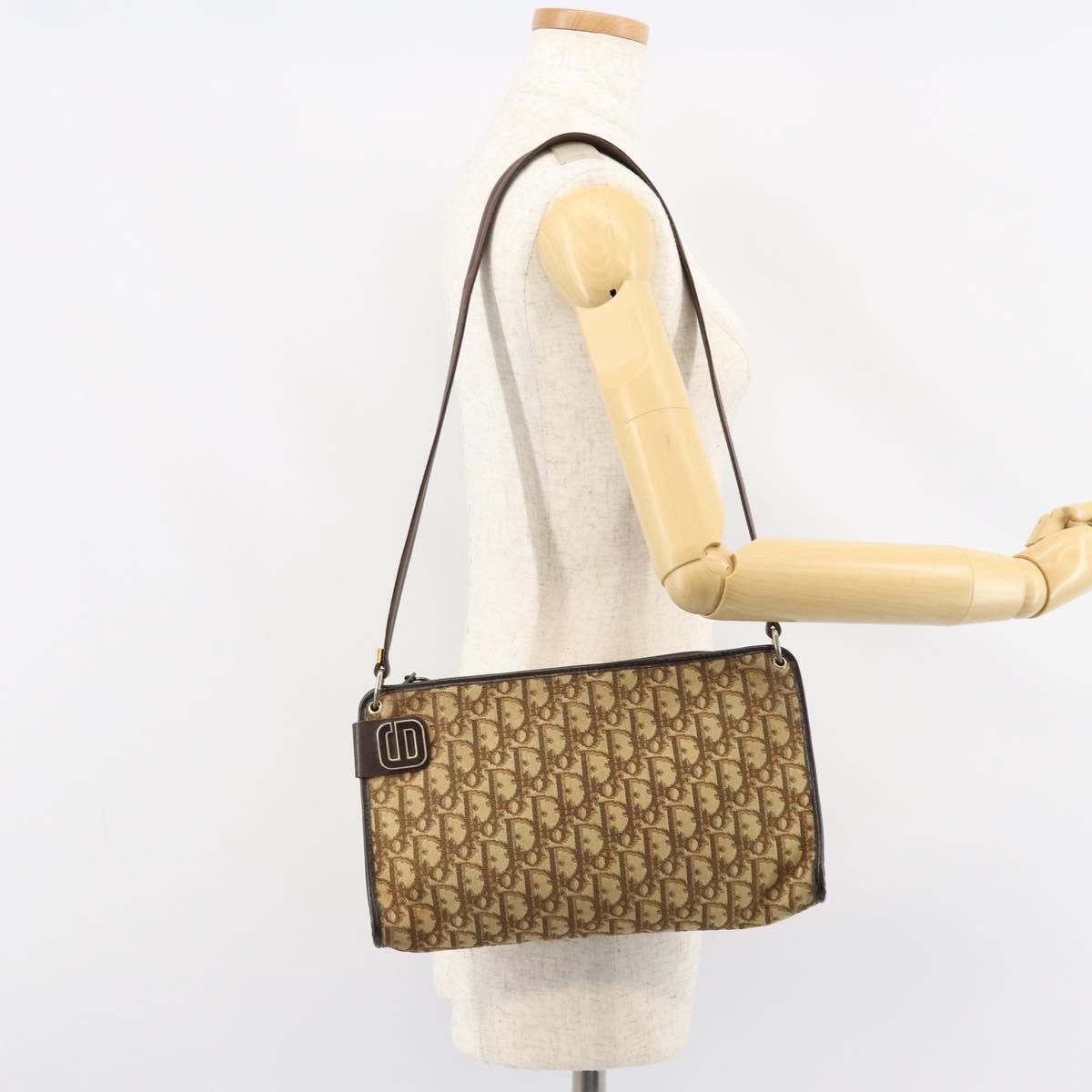 Christian Dior Vintage Trotter Shoulder Bag Canvas, BEIGE, CANVAS, Shoulder bag