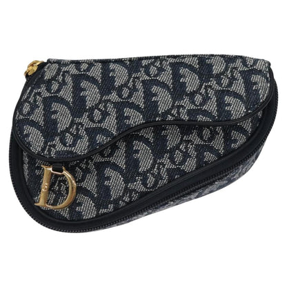 Christian Dior Vintage Saddle Coin Purse Diorissimo Canvas, NAVY, CANVAS, Wallets