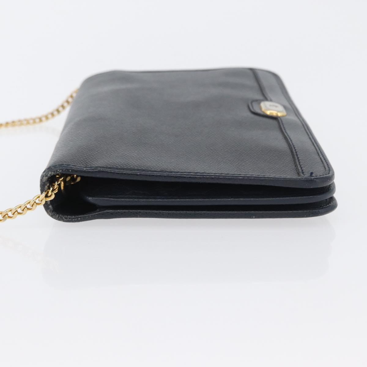Christian Dior Vintage Chain Flap Shoulder Bag Leather, NAVY, LEATHER, Shoulder bag