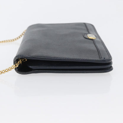 Christian Dior Vintage Chain Flap Shoulder Bag Leather, NAVY, LEATHER, Shoulder bag
