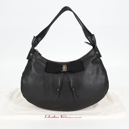 Salvatore Ferragamo Vala Shoulder Bag Leather, BLACK, LEATHER, Shoulder bag