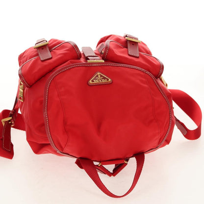 Prada Vela Double Front Pocket Backpack Tessuto with Saffiano Leather, Red, Nylon, Backpack