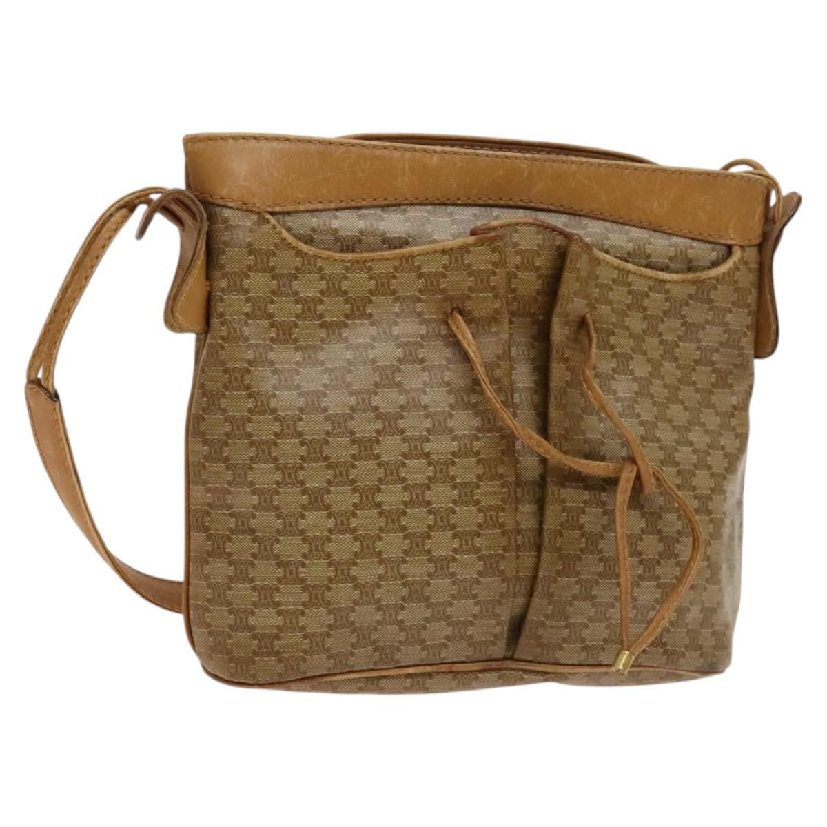 Celine Macadam Shoulder Bag Leather, BEIGE, CANVAS, Shoulder bag