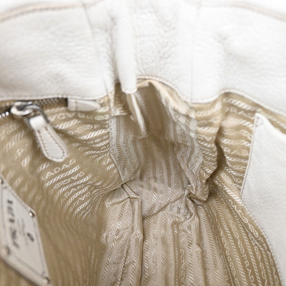 Prada Side Pocket Zip Hobo Vitello Daino, WHITE, LEATHER, Shoulder bag