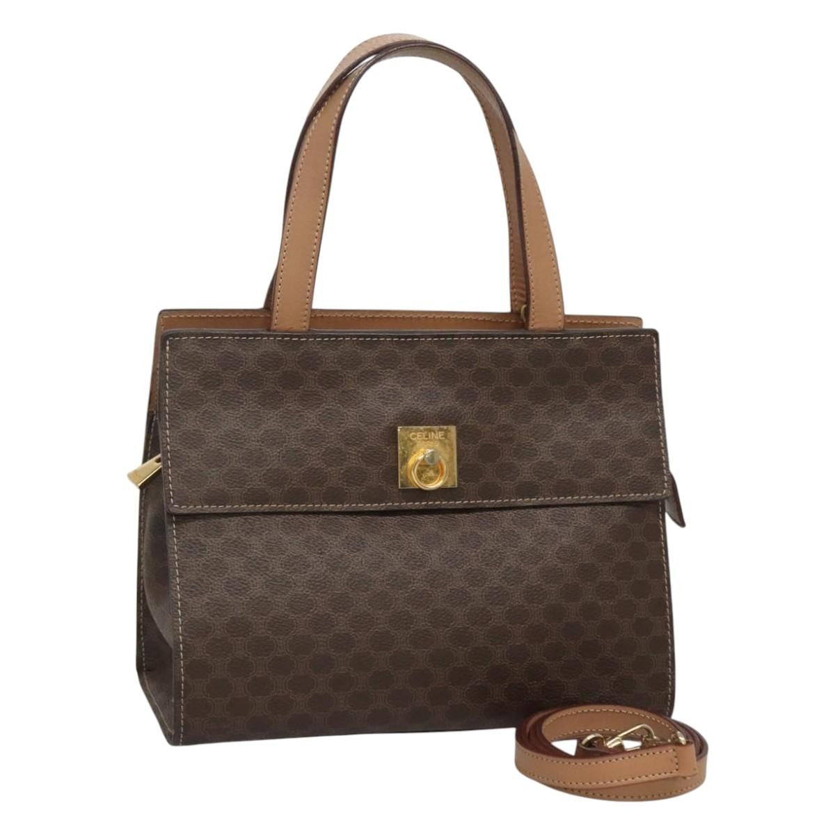 Celine Vintage Macadam Handbag Canvas and Leather, BROWN, CANVAS, Handbag