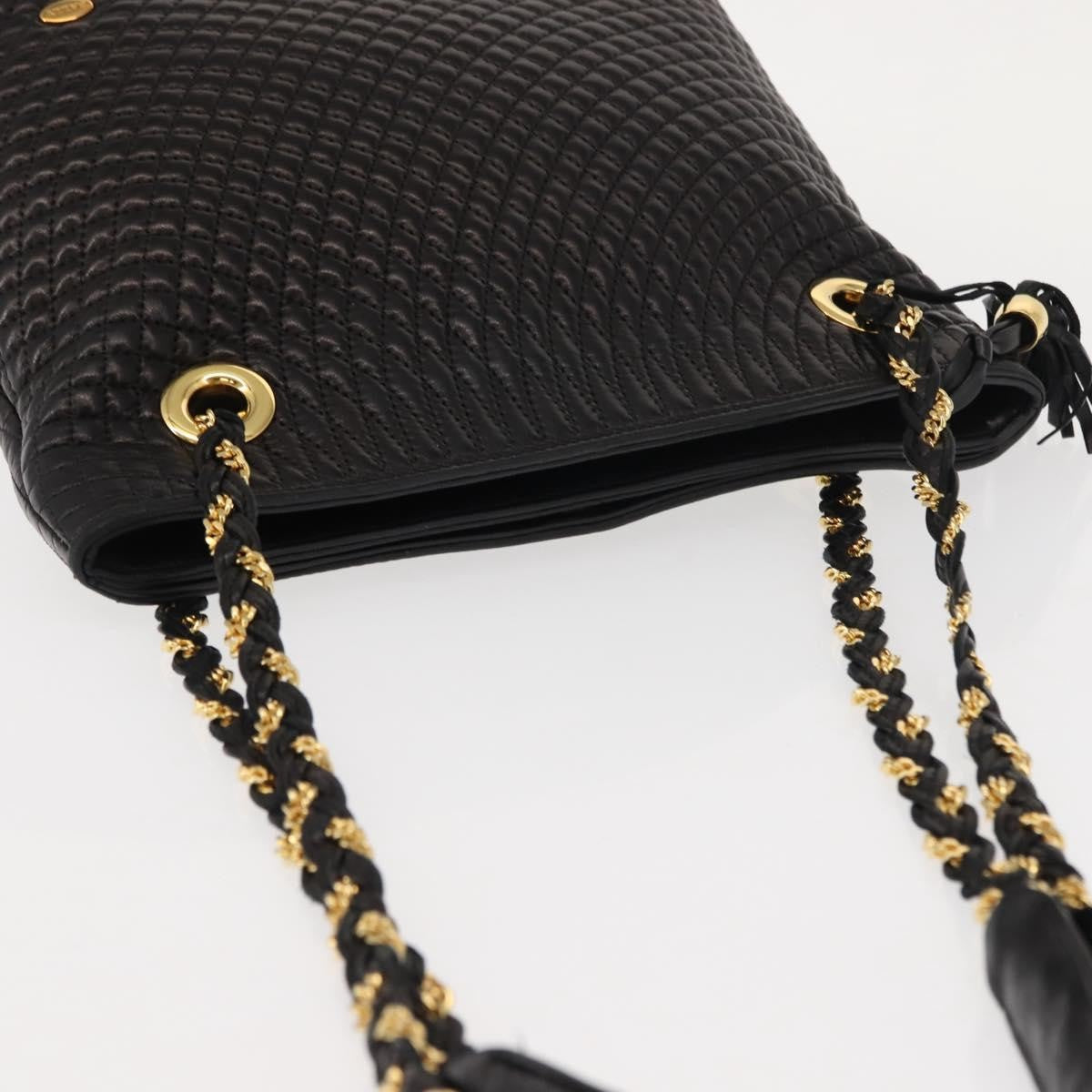 Bally Vintage Chain Shoulder Bag Quilted Leather, BLACK, LEATHER, Shoulder bag