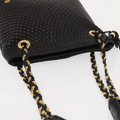 Bally Vintage Chain Shoulder Bag Quilted Leather, BLACK, LEATHER, Shoulder bag