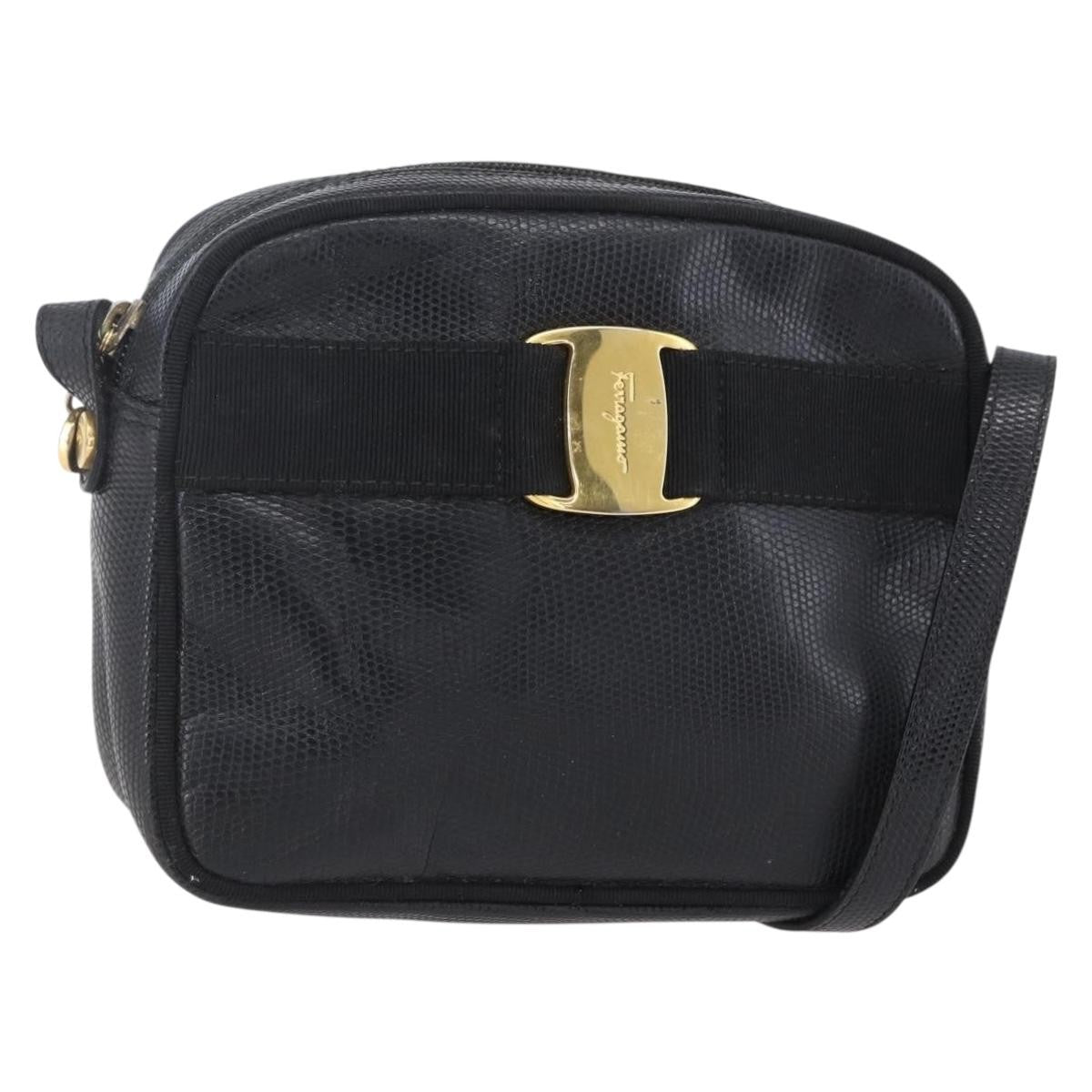 Salvatore Ferragamo Vara Bow camera Shoulder Bag Leather, BLACK, LEATHER, Shoulder bag
