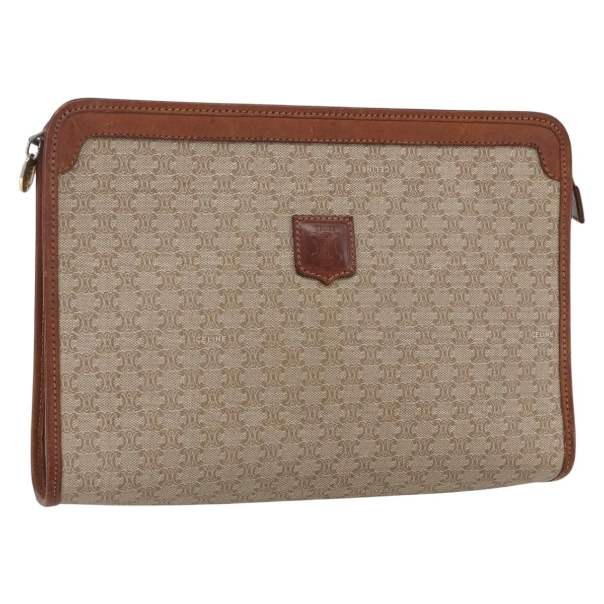 Celine Macadam Pochette Canvas and Leather, BEIGE, CANVAS, Clutche & pouche