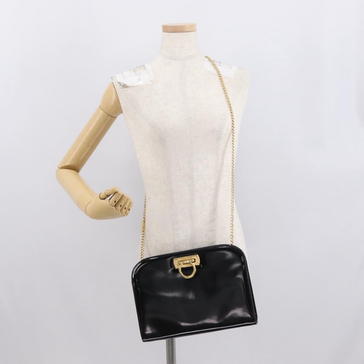 Salvatore Ferragamo Vintage Gancini Chain Shoulder Bag Patent Leather, BLACK, PATENT_LEATHER, Shoulder bag