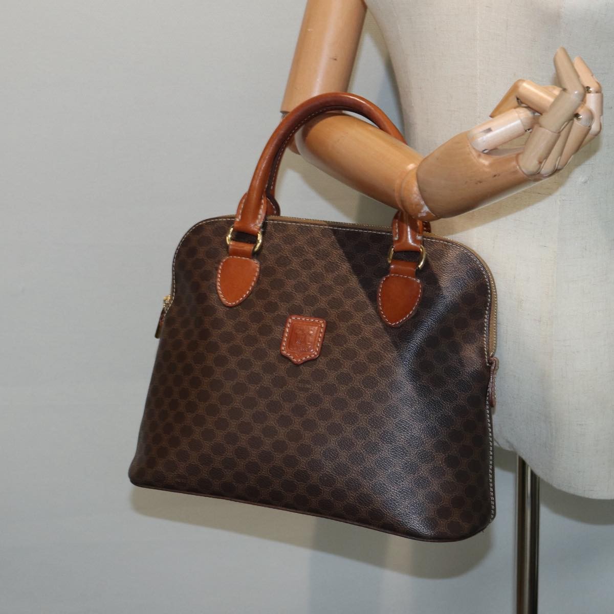 Celine Vintage Macadam Handbag Canvas, BROWN, CANVAS, Handbag