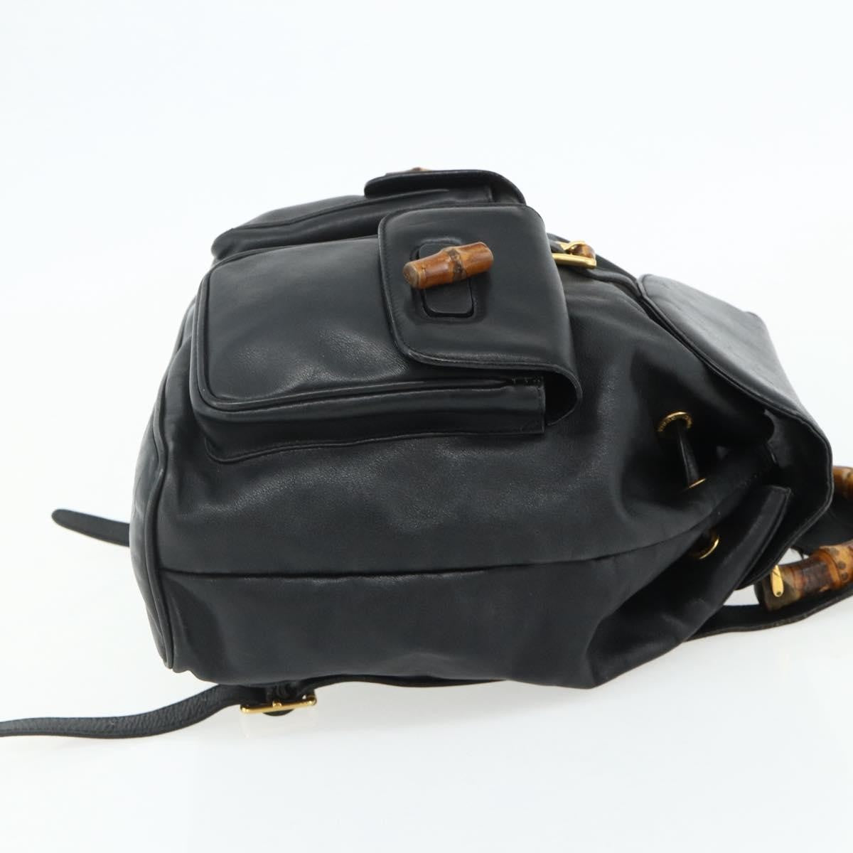 Gucci Vintage Bamboo Backpack Leather, Black, Leather, Backpack