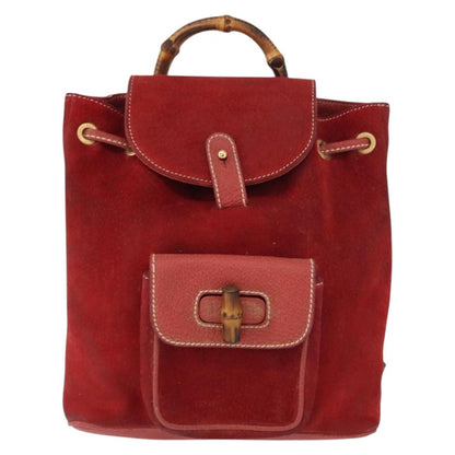 Gucci Vintage Bamboo Backpack Suede, RED, SUEDE, Backpack