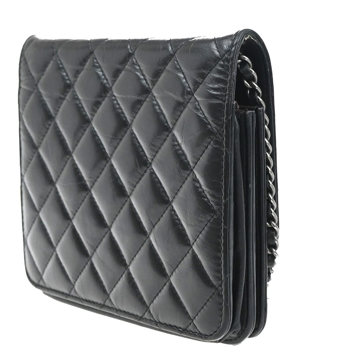 Chanel So Black Reissue 2.55 Wallet on Chain Quilted Aged Calfskin, BLACK, LEATHER, Shoulder bag