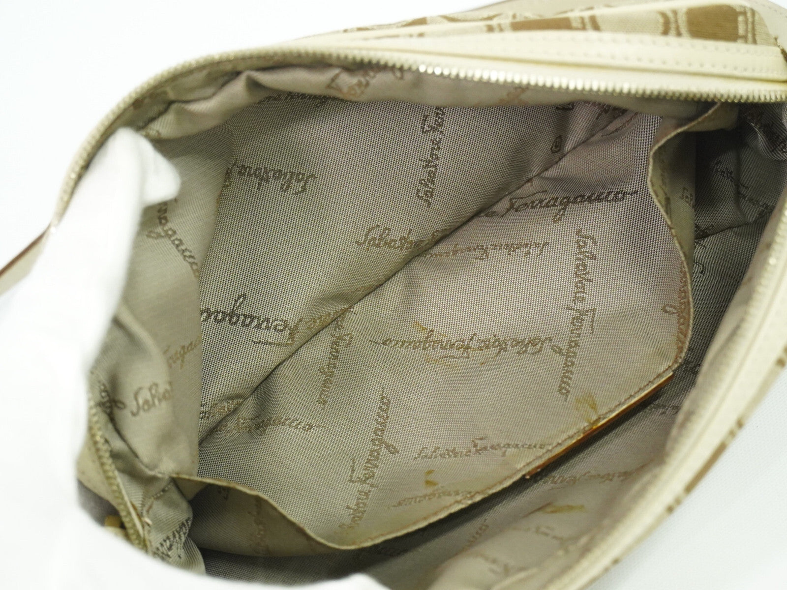 Salvatore Ferragamo Gancini Shoulder Bag Canvas, BEIGE, CANVAS, Shoulder bag