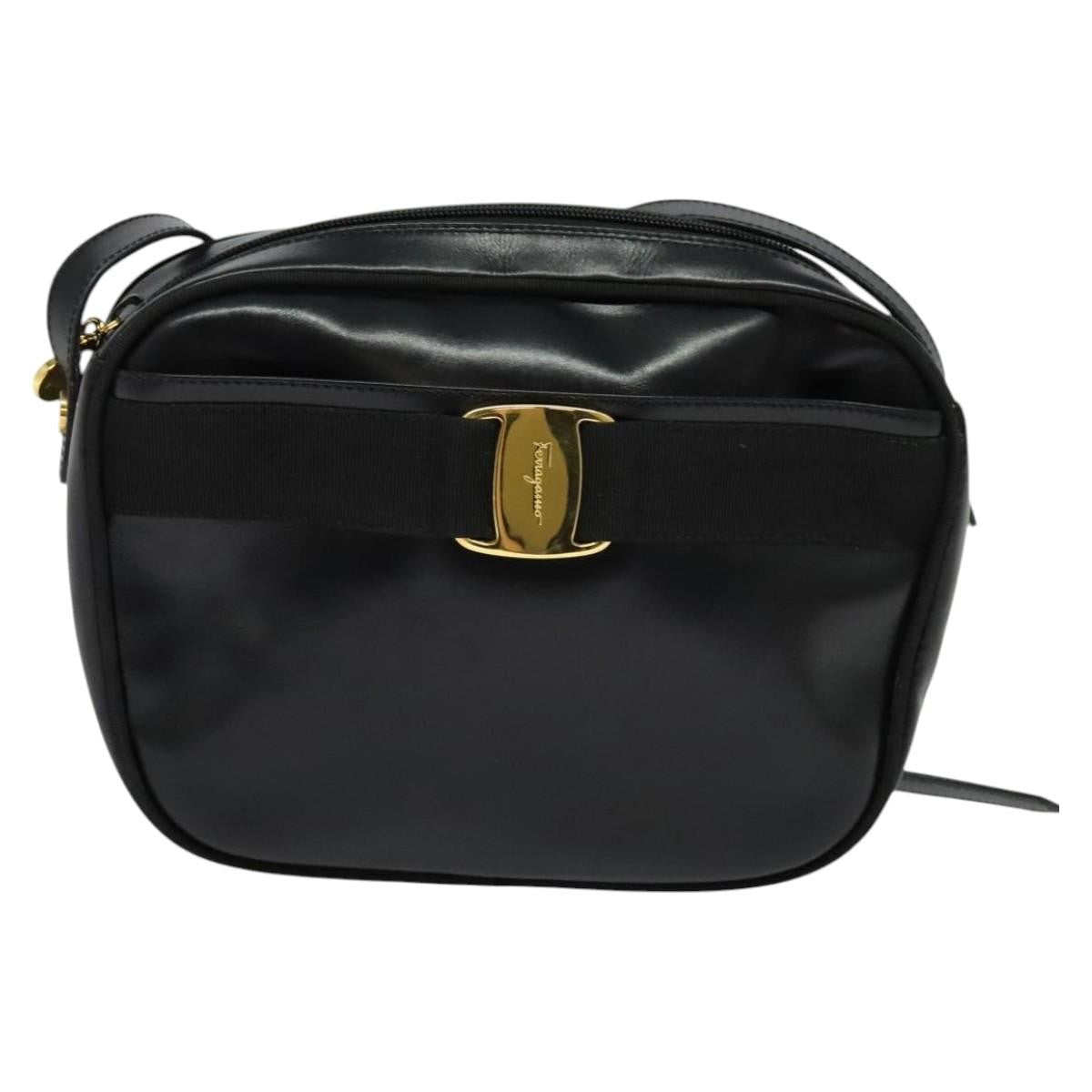 Salvatore Ferragamo Vala Shoulder Bag Leather, BLACK, LEATHER, Shoulder bag