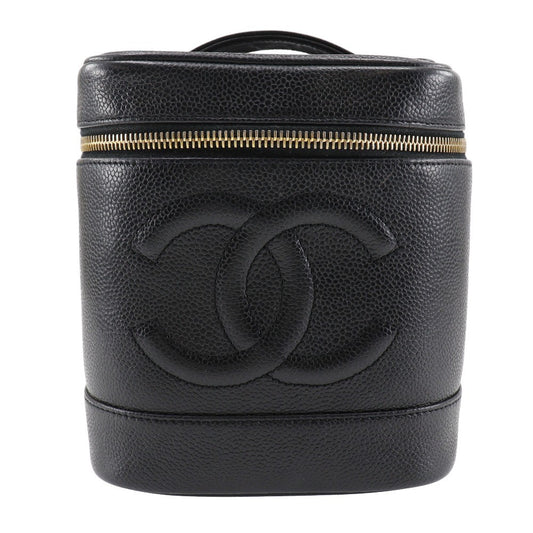 Chanel Vintage Timeless Cosmetic Case Caviar, BLACK, LEATHER, Toiletry Case
