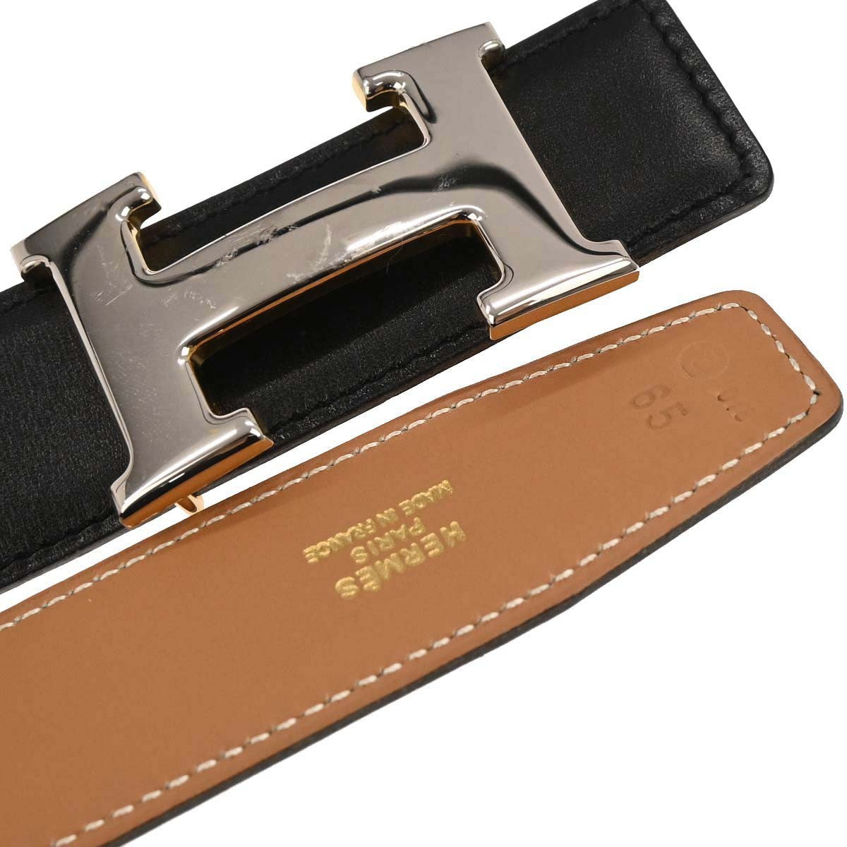 Hermes Constance Reversible Belt Leather, BLACK, LEATHER, Belts