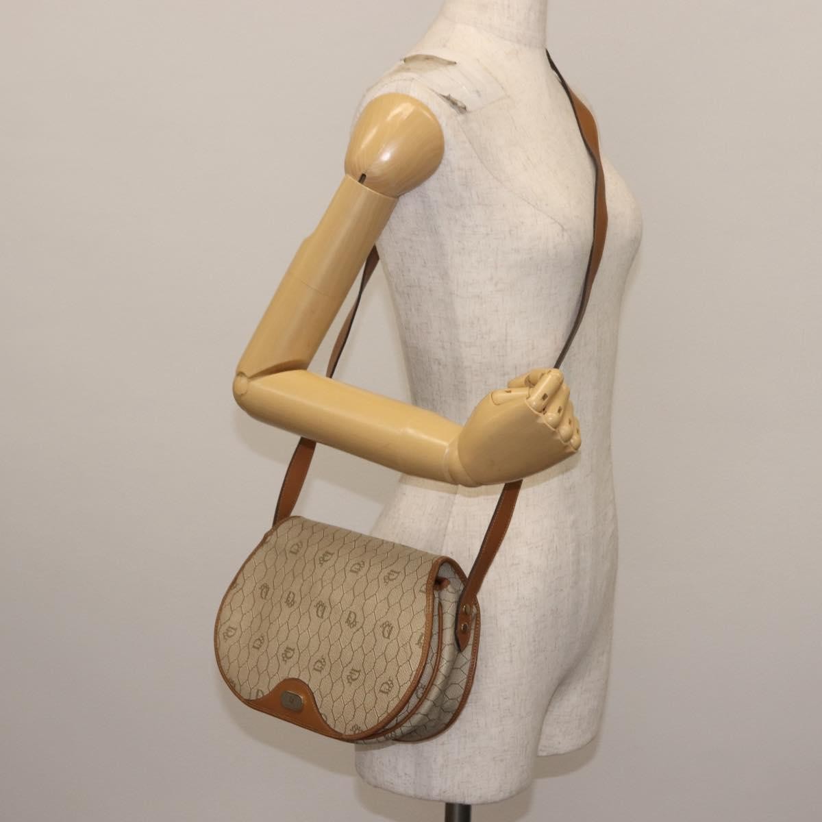 Christian Dior Vintage Honeycomb Flap Crossbody Bag Coated Canvas, BEIGE, CANVAS, Crossbody bag