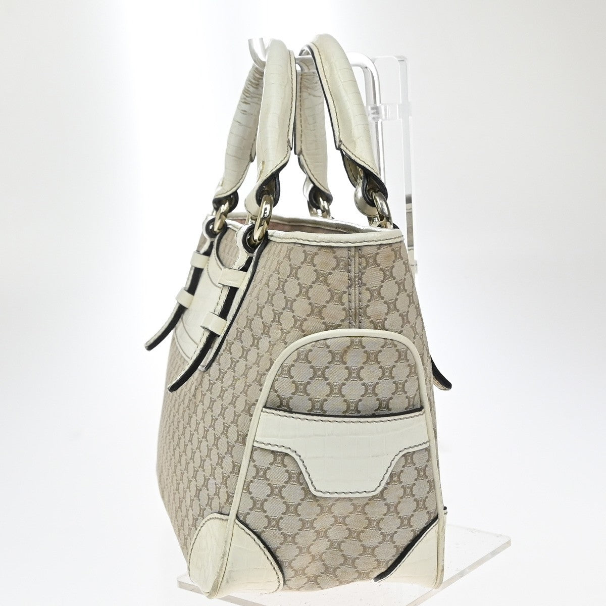 Celine Boogie Satchel Macadam, BEIGE, CANVAS, Tote bag