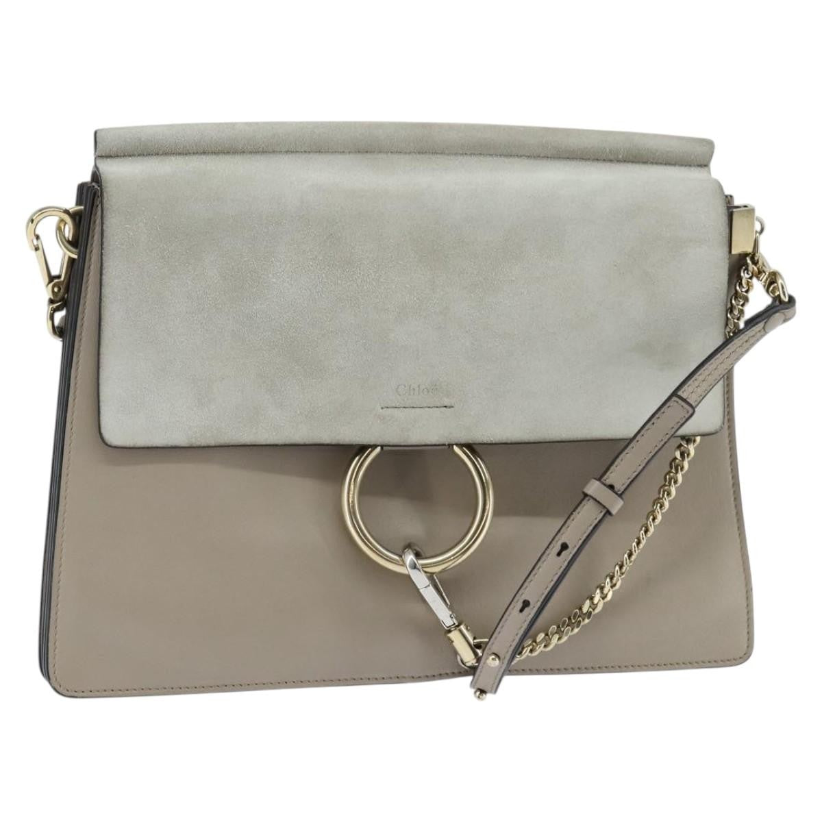 Chloe Faye Shoulder Bag Leather and Suede, Gray, Leather, Shoulder Bag