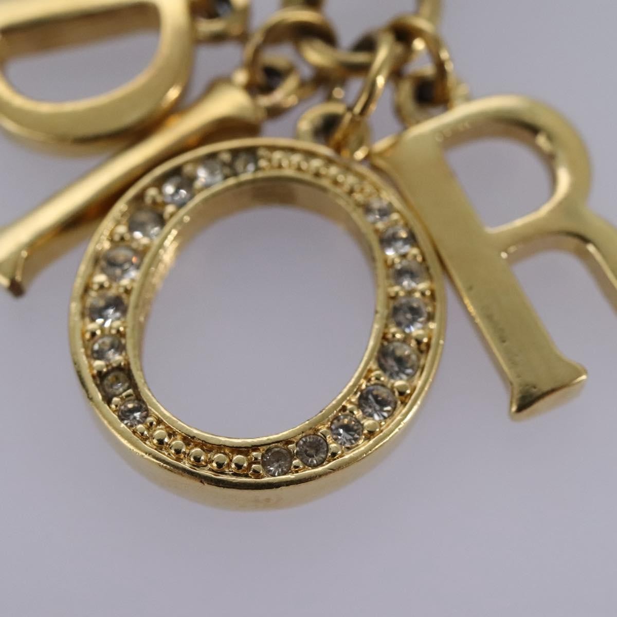 Christian Dior Logo Pendant Necklace Metal with Crystal, GOLD, METAL, Necklace