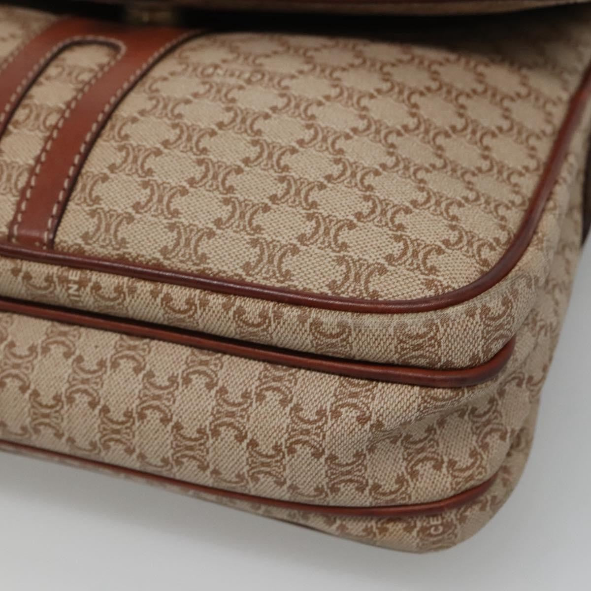 Celine Vintage Macadam Shoulder Bag Canvas and Leather, BEIGE, CANVAS, Shoulder bag