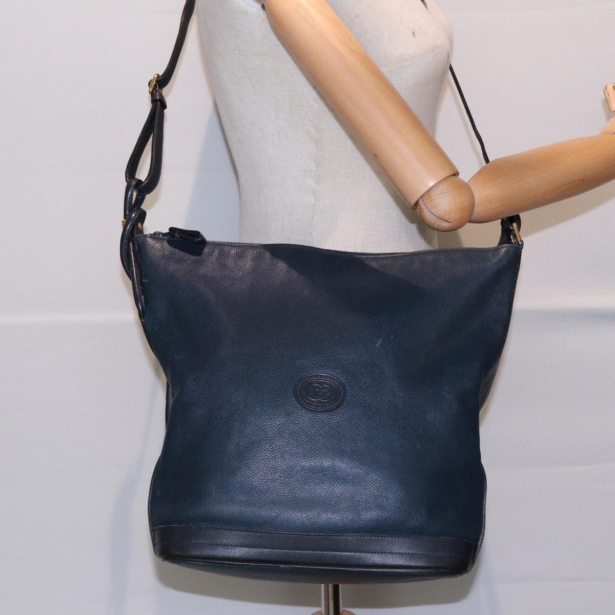 Gucci Vintage Shoulder Bag Leather, NAVY, LEATHER, Shoulder bag