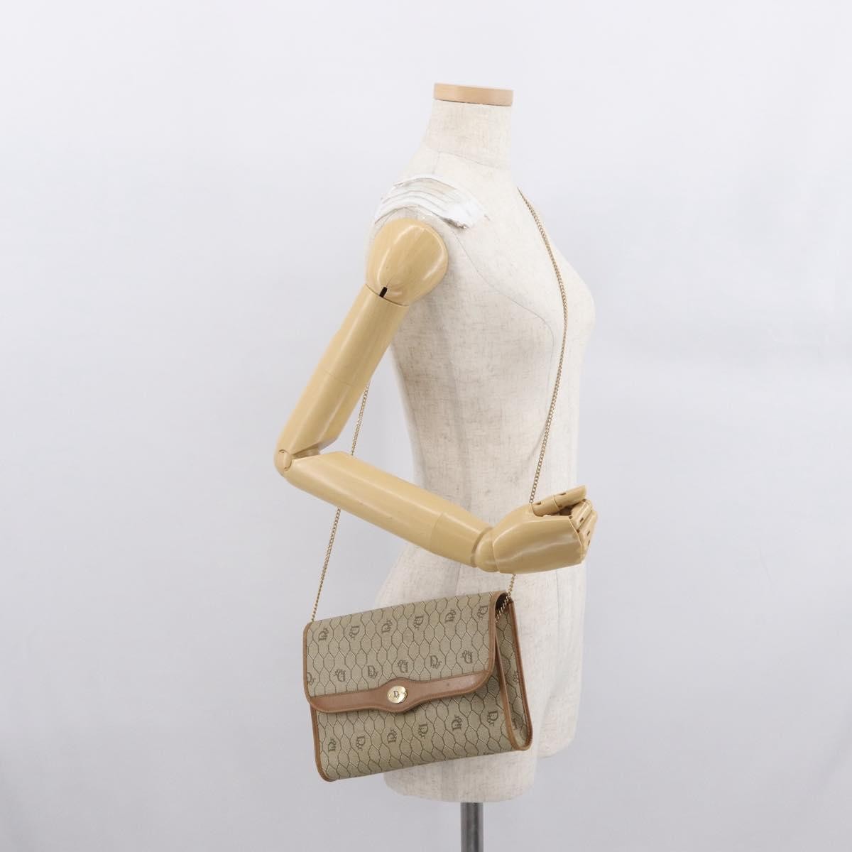 Christian Dior Vintage Honeycomb chain Canvas, BEIGE, CANVAS, Shoulder bag