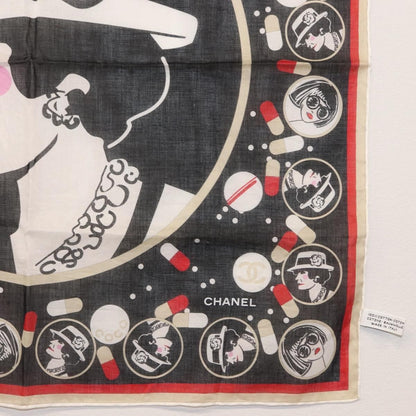 Chanel Scrunchie and Square Scarf Hair Tie Set Printed Silk, BLACK, COTTON, Scarve & shawl