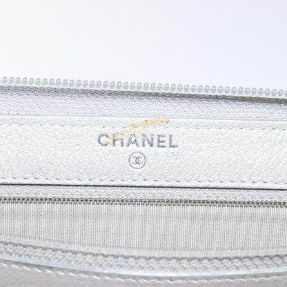 Chanel Camellia Zip Around Organizer Leather, SILVER, LEATHER, Wallets