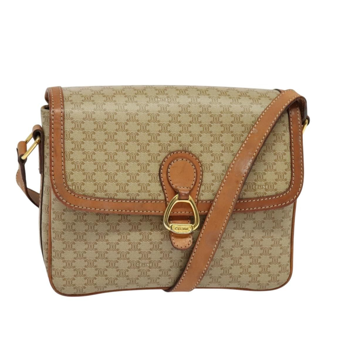 Celine Macadam Shoulder Bag PVC Leather, BEIGE, CANVAS, Shoulder bag