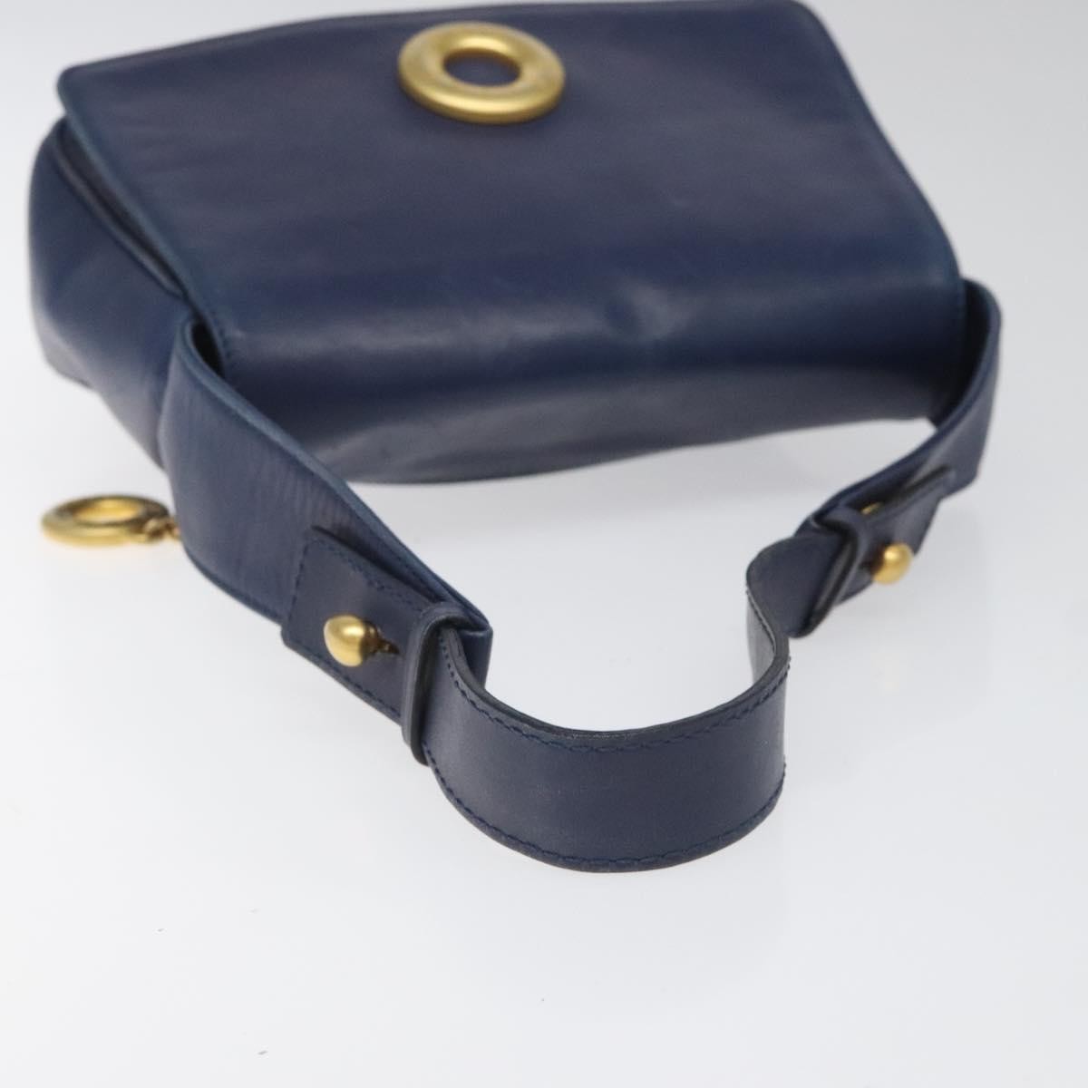Celine Vintage Circle Logo Crossbody Bag Leather, BLUE, LEATHER, Crossbody bag