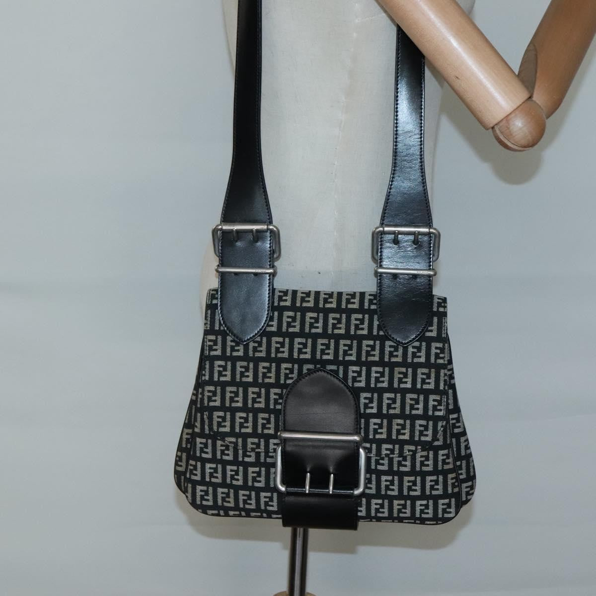 Fendi Buckle Flap Shoulder Bag Zucchino canvas, BLACK, CANVAS, Shoulder bag