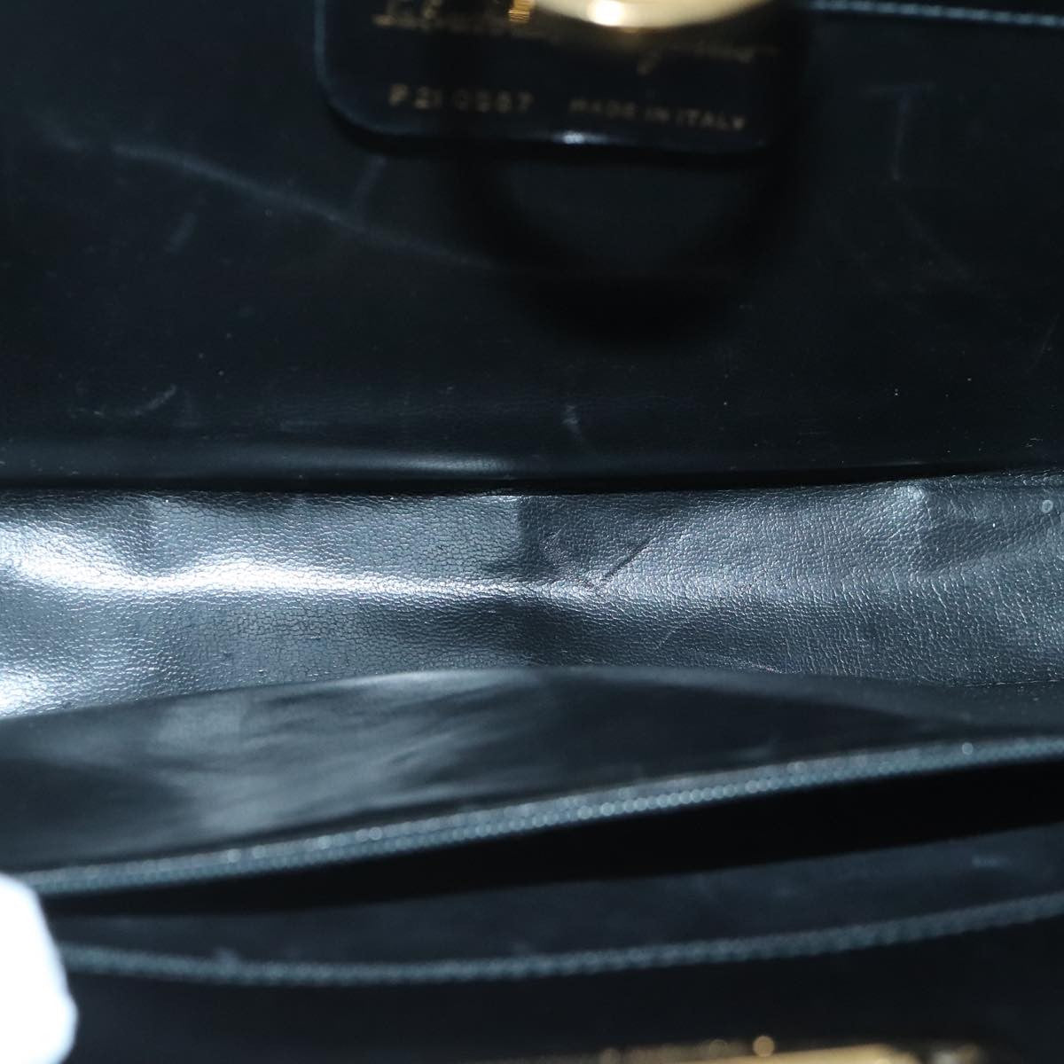 Salvatore Ferragamo Vintage Gancini Chain Shoulder Bag Leather, BLACK, LEATHER, Shoulder bag