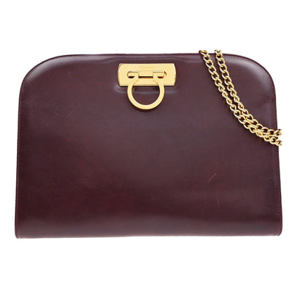 Salvatore Ferragamo Vintage Gancini Chain Shoulder Bag Leather, BURGUNDY, LEATHER, Shoulder bag