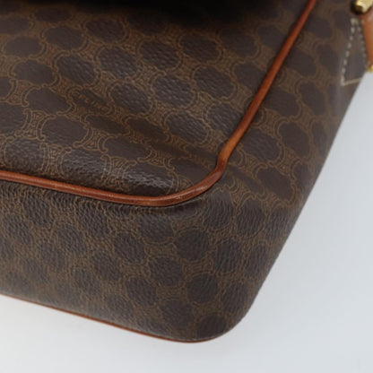 Celine Vintage Macadam Circle Logo Shoulder Bag Canvas and Leather, BROWN, CANVAS, Shoulder bag