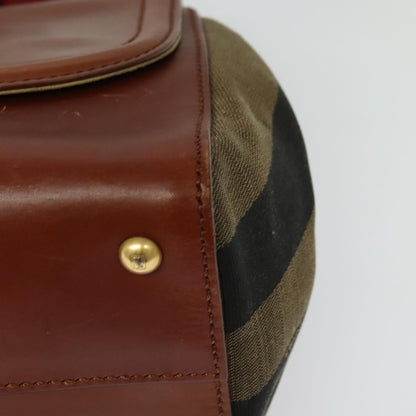 Fendi Silvana Bag Leather with Pequin Canvas, BROWN, LEATHER, Shoulder bag