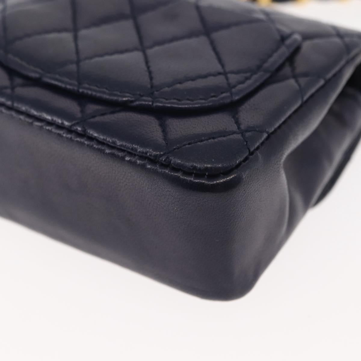 Chanel Square Classic Single Flap Top Handle Bag Quilted Lambskin, NAVY, LEATHER, Clutche & pouche