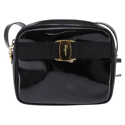 Salvatore Ferragamo Vara Bow camera Shoulder Bag Patent Leather, BLACK, PATENT_LEATHER, Shoulder bag