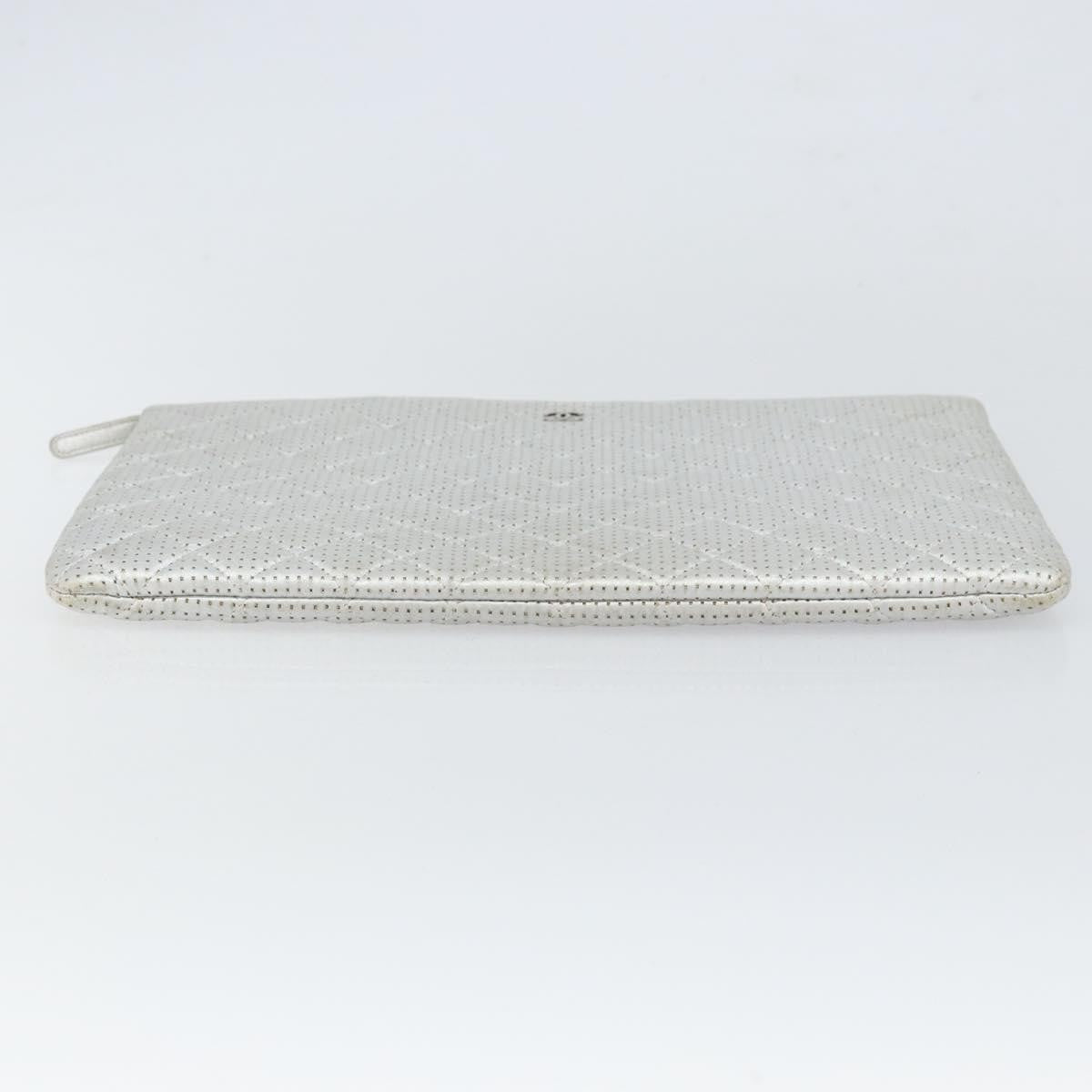 Chanel O Case Clutch Quilted Perforated Lambskin, SILVER, LEATHER, Clutche & pouche