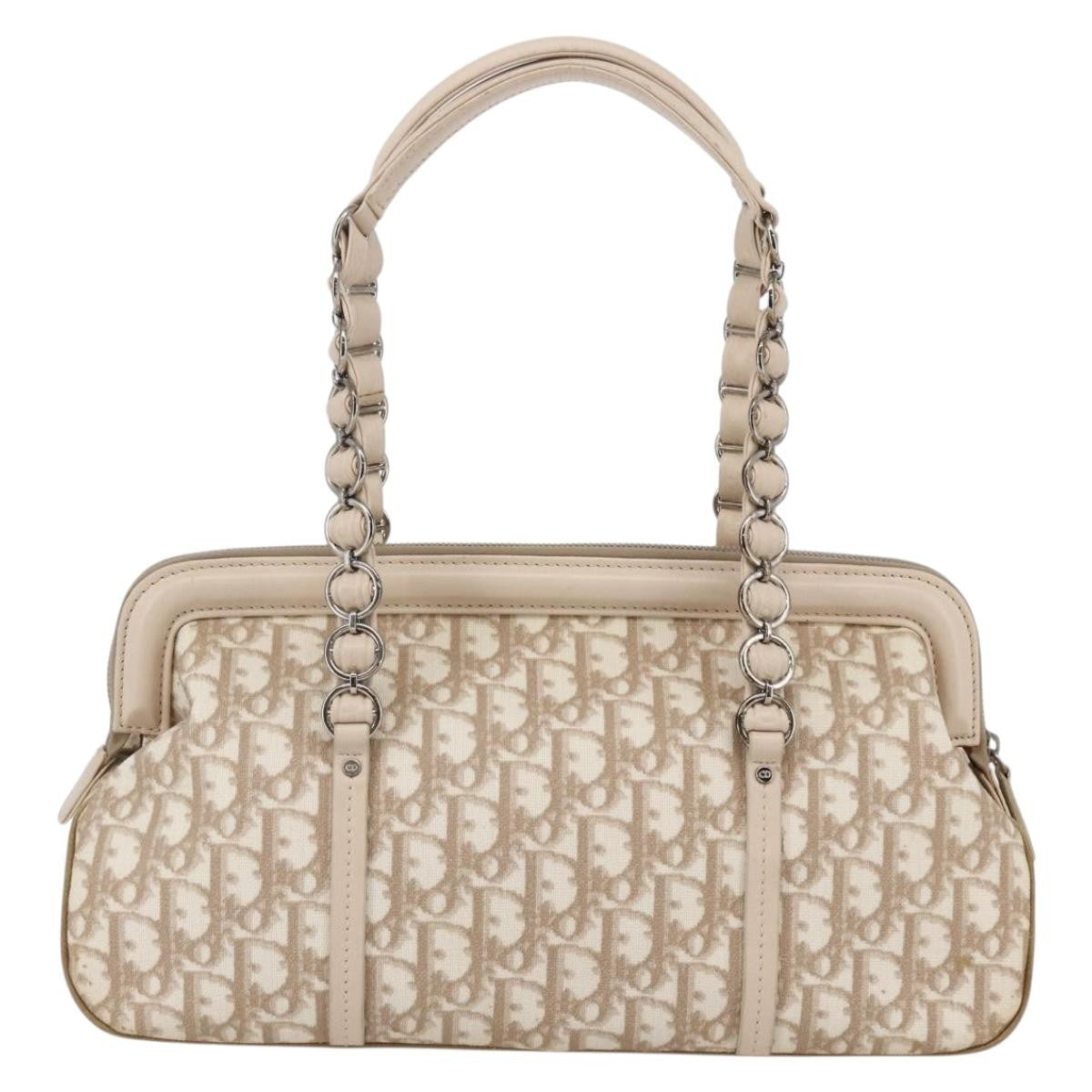 Christian Dior Vintage Trotter Romantique Zip Satchel Diorissimo Coated Canvas, BEIGE, CANVAS, Tote bag