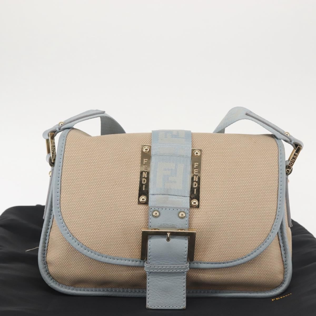 Fendi Logo Flap Shoulder Bag Canvas, BEIGE, CANVAS, Shoulder bag