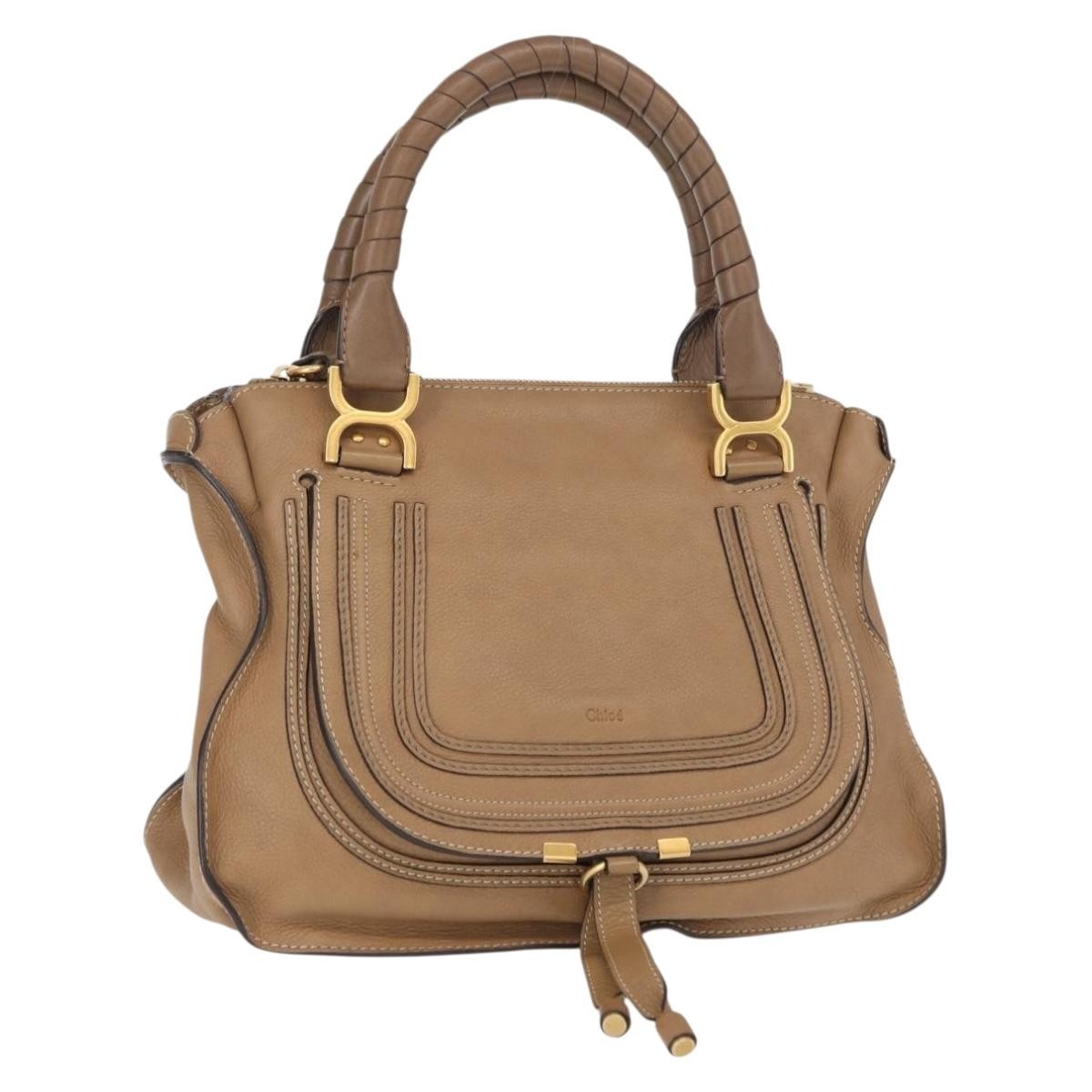 Chloe Marcie Satchel Studded Leather, BEIGE, LEATHER, Handbag