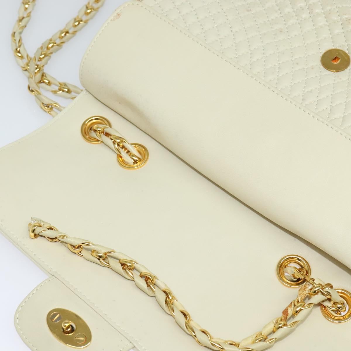 Bally Vintage Chain Shoulder Bag Quilted Leather, White, Leather, Shoulder Bag